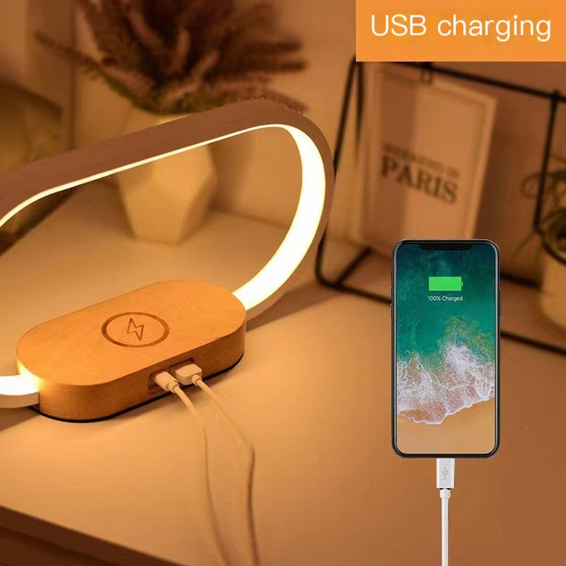 Wooden Wireless Charging Night Light with USB Port