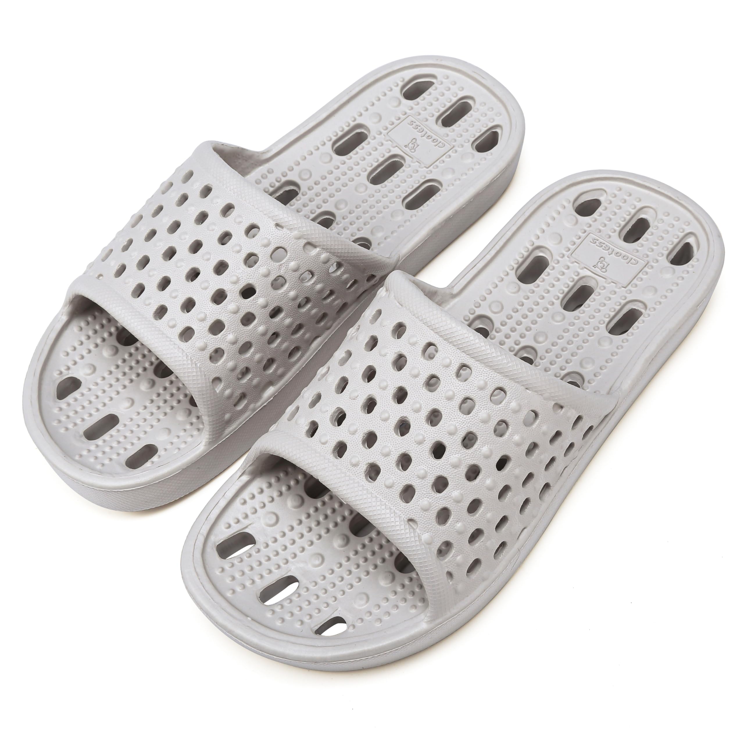 clootess Shower Shoes Slide for Men and Women Holes Bath Slipper Bathroom Sandal Pool Gym College Dorm Non-Slip Grey 42.43