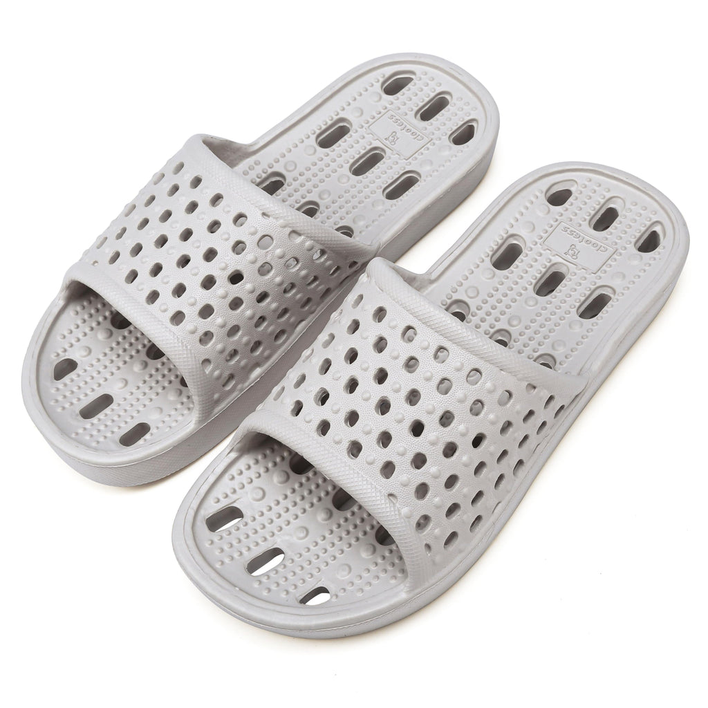 clootess Shower Shoes Slide for Men and Women Holes Bath Slipper Bathroom Sandal Pool Gym College Dorm Non-Slip Grey 42.43